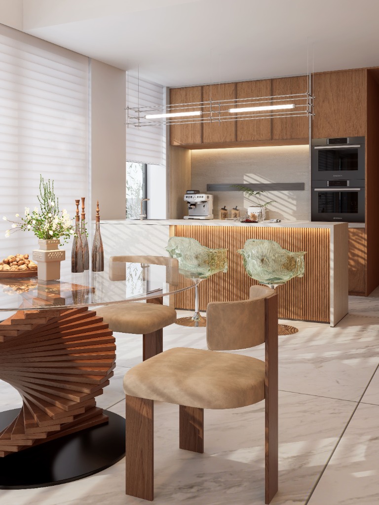 Full view of a grand living room with elaborate chandelier