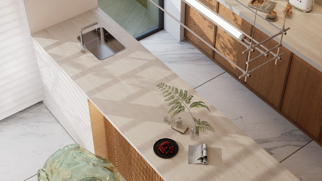 High angle view of a sleek kitchen counter