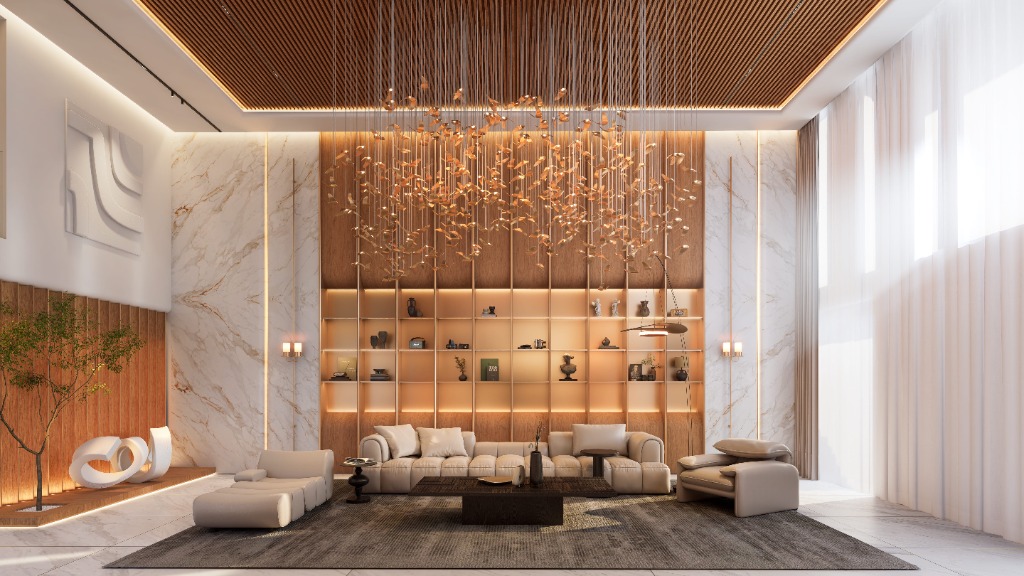 Luxurious dining area with spiral artistic table