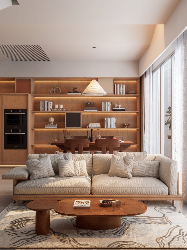 Detail shot of a sofa and coffee table