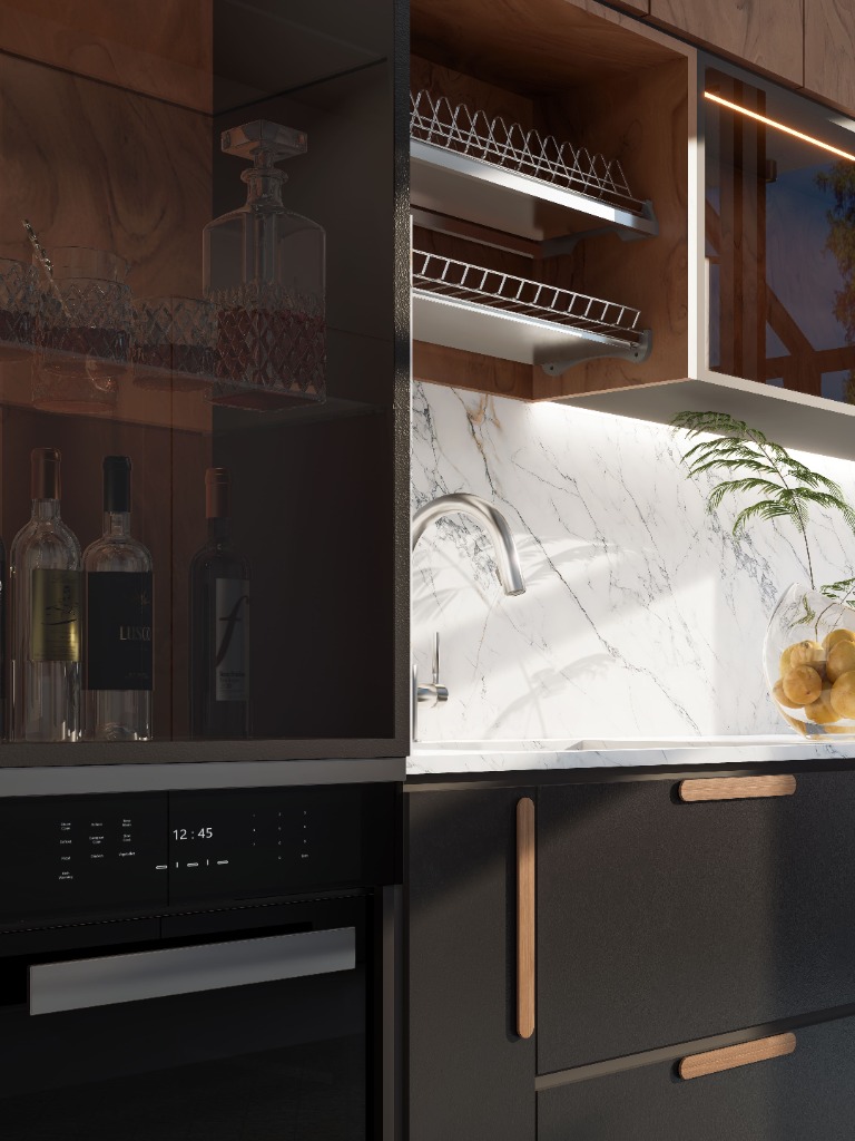 Detail of modern kitchen cabinetry