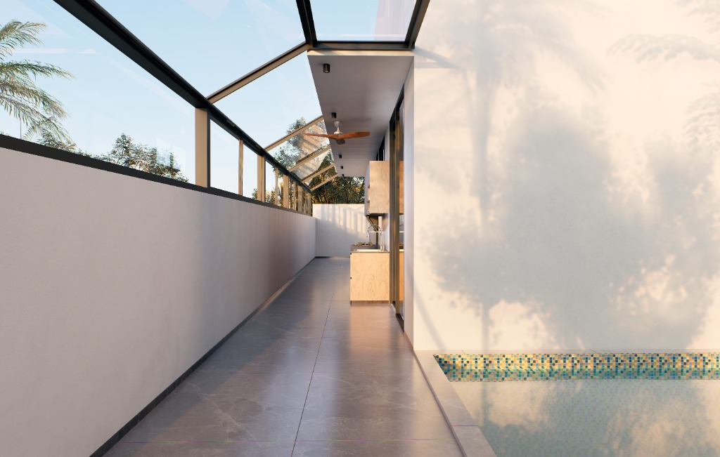 Modern kitchen with black and wood cabinets